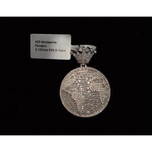 MOISSANITE Real 925 Sterling Silver Iced Hip Hop Piece World Pendant Necklace